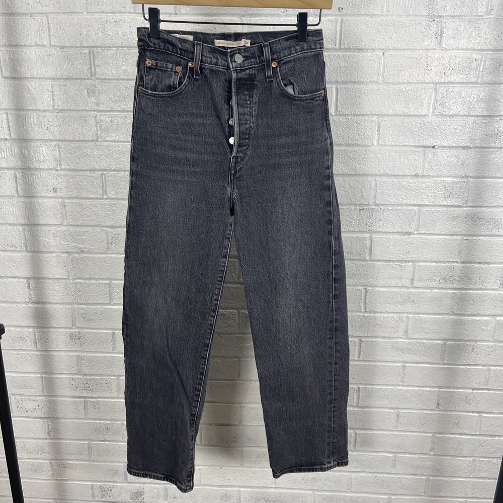 Levis Ribcage Straight Ankle Jeans Black Womens Size 26 Button Fly Minimalist